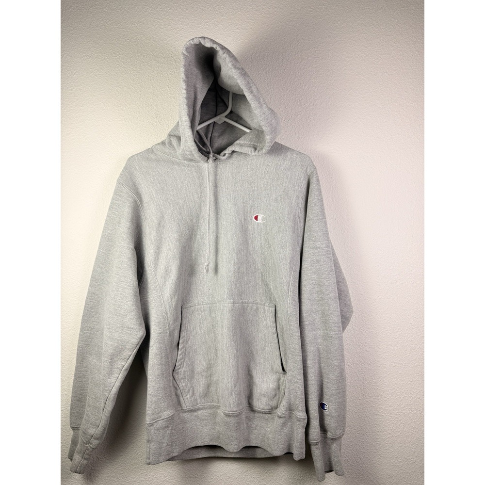 Champion Hoodie Mens Small Gray‎ Solid Pullover Fleece Logo Reverse Weave